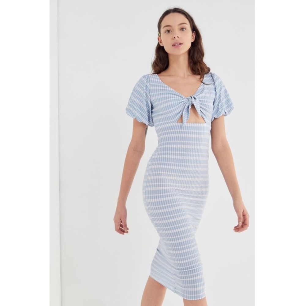 Urban Outfitters Picnic In The Park Crinkle Dress Tie Front Midi Dress
